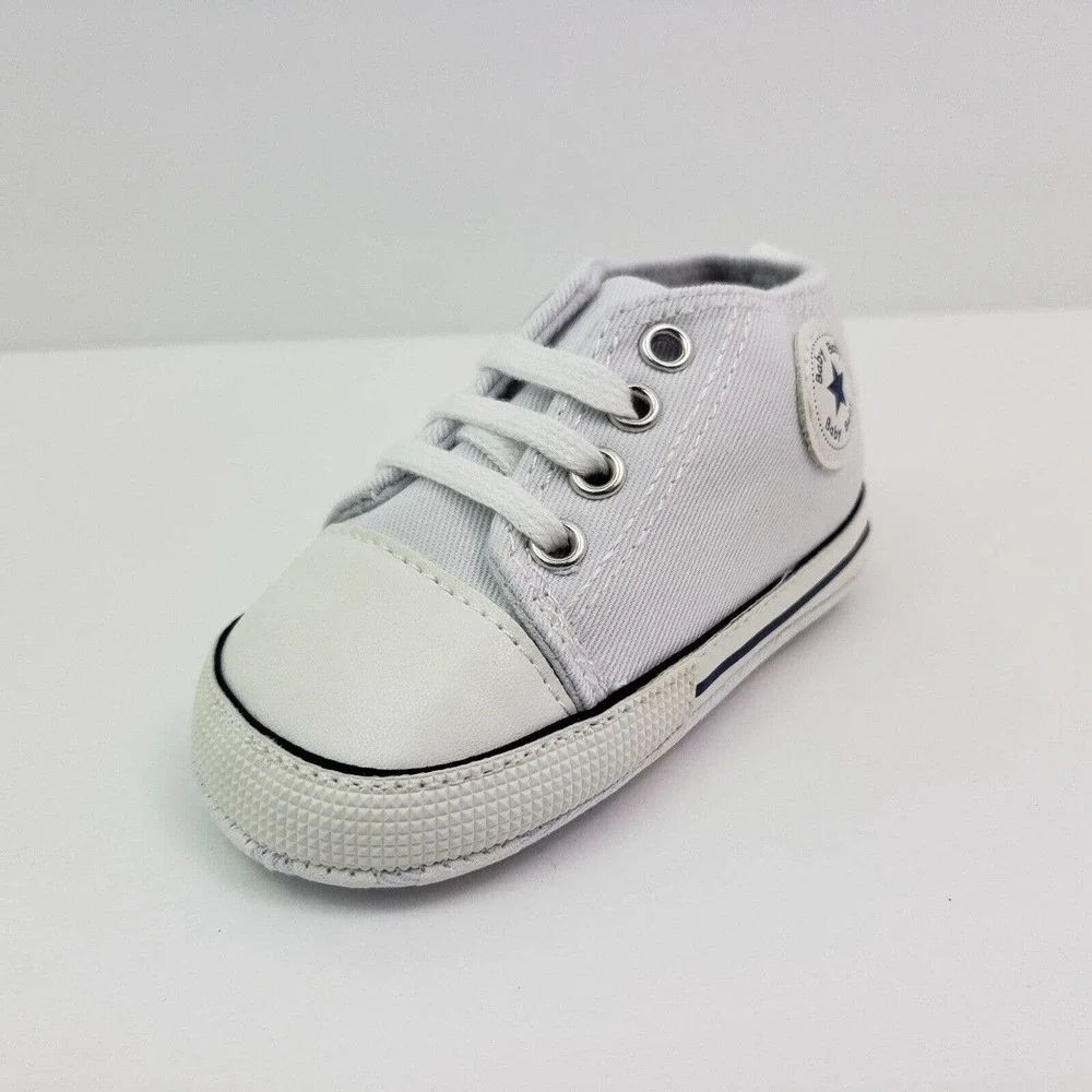 Unbranded Infant Baby Size 0-6 Months White Canvas Denim Sneaker Shoes